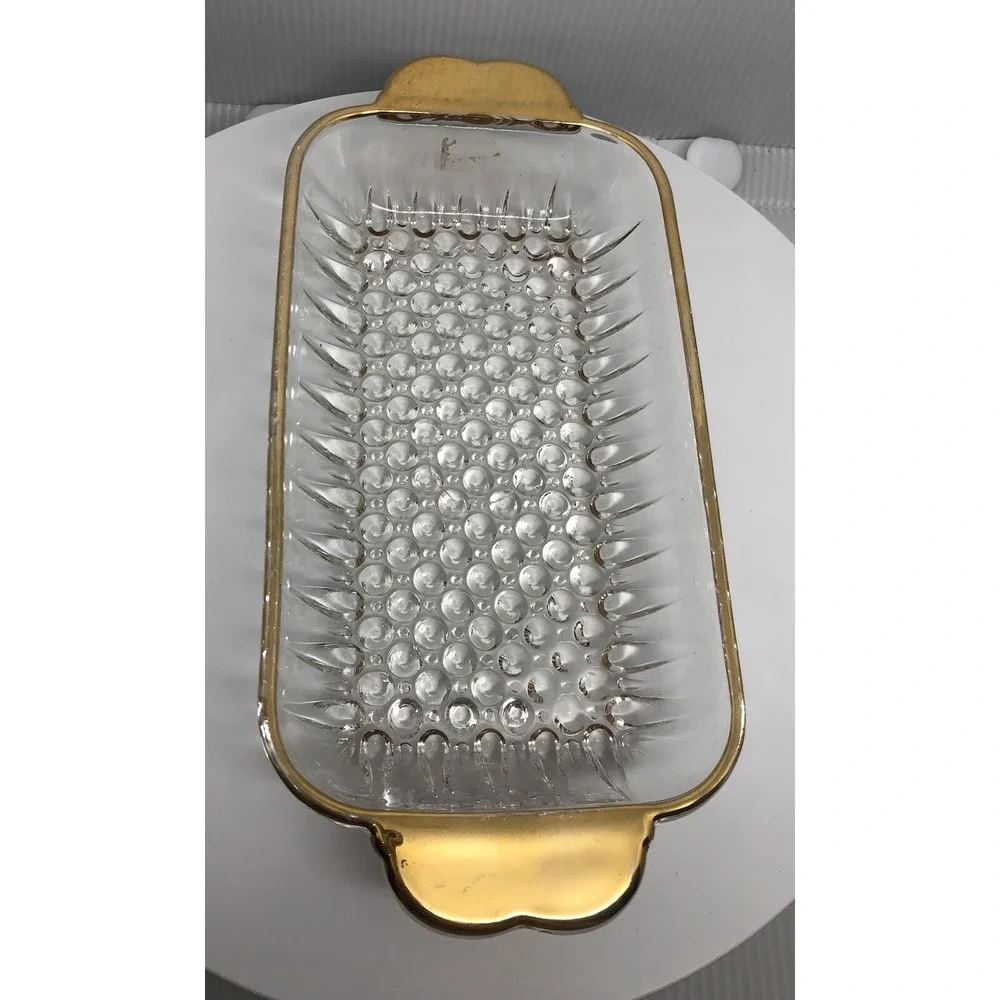 Vintage Glass Rectangular Cranberry Relish‎ Tray Butter Liner Dish Gold Trim